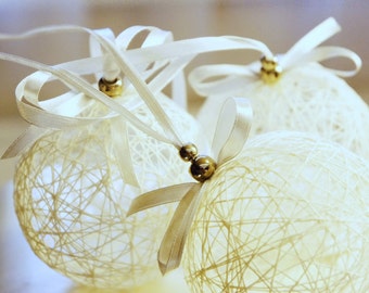 Snow Balls linen thread Christmas ornaments set of 3