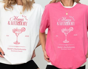 Margen und Ehe, Junggesellinnenabschied-T-Shirts, personalisierte Junggesellinnenabschied-T-Shirts, benutzerdefinierter Name und Ort Bachelorette-T-Shirts