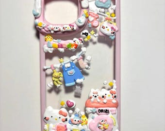 handmade kawaii anime inspired decoden phonecase, cute phone accessory, colorful hand painting phonecase, gift for her,