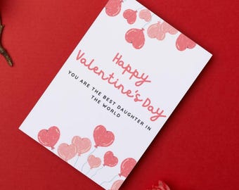 Valentine's Day Card for Daughter, Heart Balloons (Printable PDF & PNG)