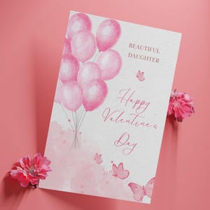 Tarjeta de San Valentín para hija, tarjeta imprimible en color rosa, tarjeta de San Valentín personalizada de 5 x 7, descarga instantánea para hija