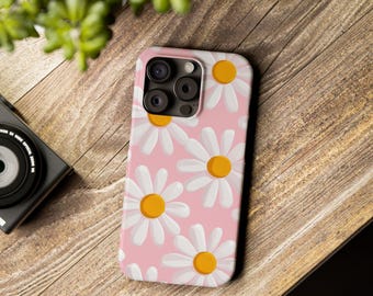 Floral Smartphone Cases, Yellow Flower Design, Mustard & Pink, Protective Phone Covers, Slim Tech Accessories