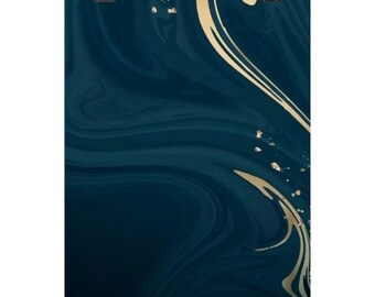 Poster vertical mat bleu marine à motif tourbillon de marbre | Art mural abstrait veine d'or