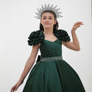 Emerald grünes Prinzessinnenkleid für Mädchen - Blumen Ärmel Abendkleid - Geburtstag, Hochzeit, Festzugskleid (2-11 Jahre)