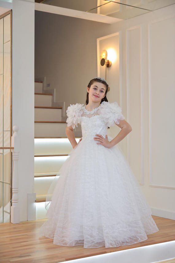 Vestido de princesa blanca para niña de las flores: vestido de