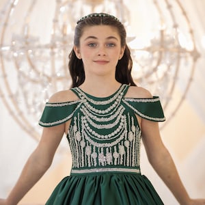 Smaragdgrünes Prinzessinnenkleid für Kleinkinder - Luxus-Perlen-Ballkleid für Mädchen, elegantes Geburtstagskleid, Festzug-Outfit, formelle Partykleidung