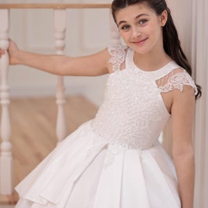 White Princess Ball Gown for Girls - Luxury Flower Girl Dress - Toddler Wedding Party Dress 2-11 Years