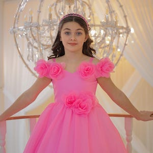 Vestido de dama de honra em organza rosa – Vestido de baile de princesa para ocasiões especiais, festa de aniversário, casamento, vestido elegante e bufante para meninas (idades de 2 a 11 anos)