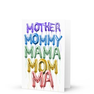 Cartão de Dia das Mães com Balão - Download Instantâneo 5x7 PDF e PNG | Balões de Mylar Aquarela Mãe Mamãe Mamãe Mamãe Mamãe Cartão de Nome Lindas Cores do Arco-Íris