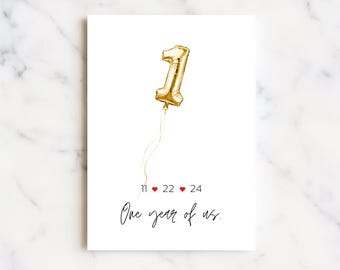 Personalized Anniversary Card: Watercolor Balloon, Custom Number, Custom Date