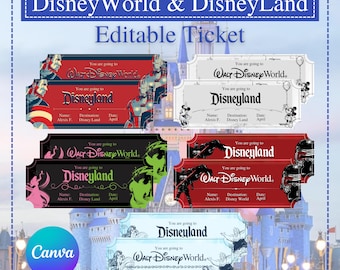 Bearbeitbares Ticket für Disneyland, Disneyworld-Ticket, bearbeitbares Ticket, herunterladbares Ticket für den Freizeitpark.