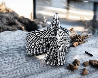 Viking Raven Ring, Silver-tone Norse Bird, Gothic Jewelry