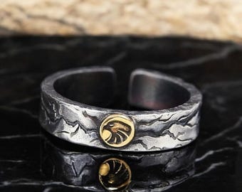 Viking Raven Ring for Men | Norse Adjustable Cuff Band | Nordic Warrior Jewelry | Gothic Oxidized Silver Ring | Odin Raven Amulet Gift