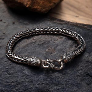 Silver Viking Bracelet - Men&#39;s Gothic Chain Bracelet - Handmade Oxidized Biker Jewelry - Norse Braided Wristband - Gift for Him