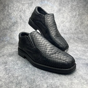 Handmade Black Python Leather Dress Shoes - Luxury Men's Slip On Loafers - Genuine Snake Skin Formal Footwear - Custom Exotic Leather