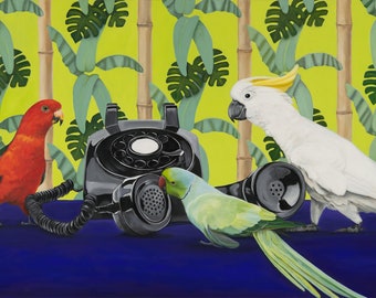 Chit Chat Signed and Matted Parrot Print