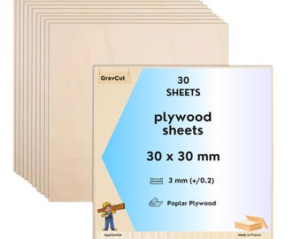 Paquete de 30 láminas de madera contrachapada de tilo de 30x30 cm y 3 mm de grosor para grabado láser | Madera lisa para corte láser, grabado, bricolaje y manualidades.