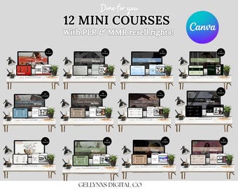 12 Mini Courses Bundle Templates PLR & MMR | Strategy Videos Digital Marketing Faceless Canva Editable
