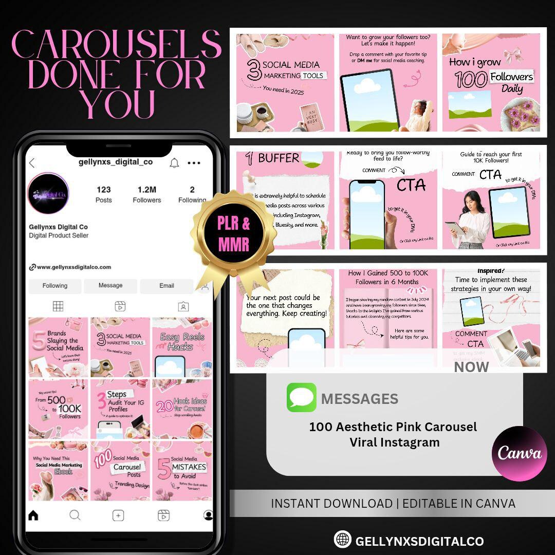 100 Aesthetic Pink Carousel Viral Templates | Instagram Carousel ...