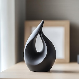 Abstract Teardrop Wood Sculpture Black Minimalist Wood Art Statue Contemporary Home Accent Organic Form Wood Sculpture Table Decor