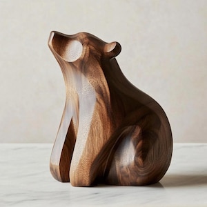 Minimalist Wooden Bear Sculpture Modern Home Decor Handmade Walnut Bear Ornament Nature Animal Carving Abstract Bear Wood Sculpture