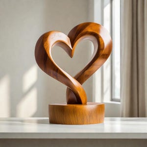 Heart Wooden Sculpture Handcrafted Sentimental Decor Couple Heart Wooden Statue Handmade Natural Wood Ornament Romantic Home Gift