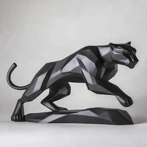 Hand Carved Wooden Panther Sculpture Modern Abstract Animal Art Decor Black Wooden Cheetah Statue  Abstract Animal Sculpture