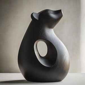Minimalist Wooden Bear Sculpture Modern Home Decor Handmade Walnut Bear Ornament Nature Animal Carving Abstract Bear Wood Sculpture