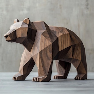 Minimalist Wooden Bear Sculpture Modern Home Decor Handmade Walnut Bear Ornament Nature Animal Carving Abstract Bear Wood Sculpture