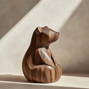 Minimalist Wooden Bear Sculpture Modern Home Decor Handmade Walnut Bear Ornament Nature Animal Carving Abstract Bear Wood Sculpture