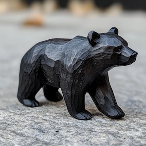 Minimalist Wooden Bear Sculpture Modern Home Decor Handmade Walnut Bear Ornament Nature Animal Carving Abstract Bear Wood Sculpture