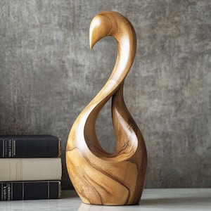 Abstract Swan Wooden Sculpture Handcrafted Wood Artwork Elegant Swan Shape Wooden Statue Home Decor Ornament Creative Home Gift