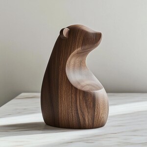 Minimalist Wooden Bear Sculpture Modern Home Decor Handmade Walnut Bear Ornament Nature Animal Carving Abstract Bear Wood Sculpture