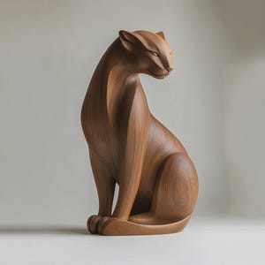 Hand Carved Wooden Panther Sculpture Modern Abstract Animal Art Decor Black Wooden Cheetah Statue  Abstract Animal Sculpture