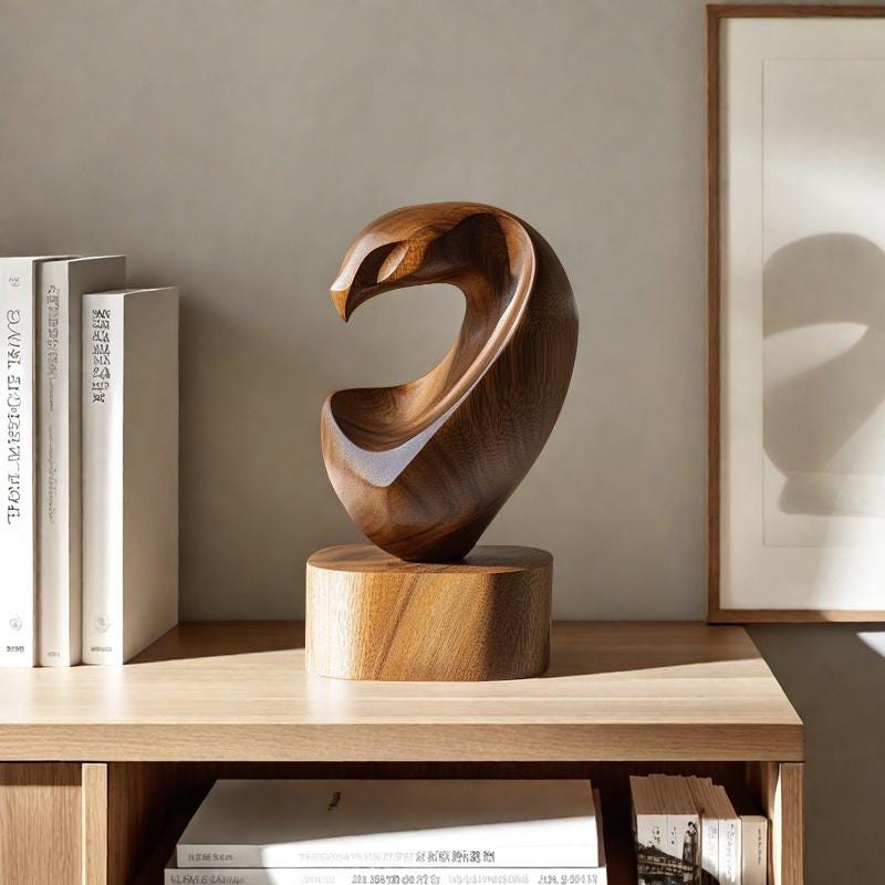 Eagle Head Wooden Sculpture Handmade WoodArt Decor Abstract Raptor Wood Sculpture Minimalist Modern Home Decor Minimalist Animal Wood Statue