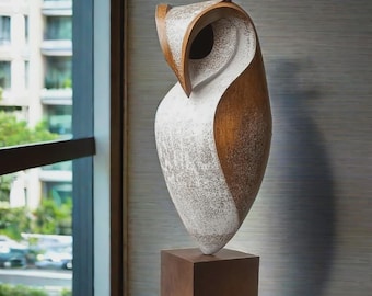 Owl Woodcarving  Organic Modern Decor Unique Wooden Artwork Minimalist Handmade original Halloween Decor Unique Halloween Gift