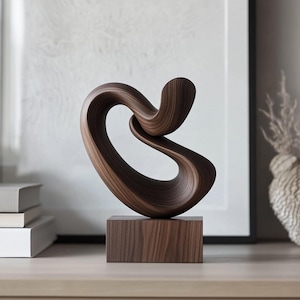 Abstract Wood Sculpture Organic Curved Form Geometric Hand Carved Art Modern Minimalist Decor Contemporary Handcrafted Decor Tabletop Decor
