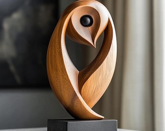 Abstract Owl Wood Sculpture  Organic Modern Decor Unique Wooden Artwork Minimalist Handmade original Halloween Decor Unique Halloween Gift