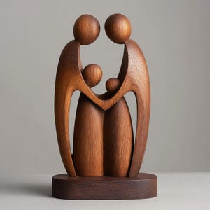 Family Wood Sculpture Parent and Child Figurine Minimalist Wooden Statue Emotional Home Decor, Anniversary Gift Idea