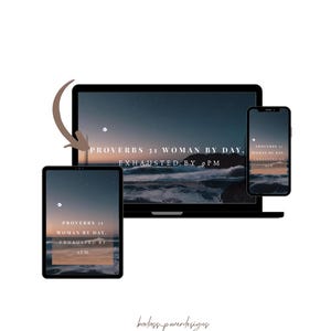 Proverbios 31: La mujer de día se agota a las 9 de la noche — Fondo de pantalla cristiano — Fondo para teléfono y ordenador — Descarga instantánea