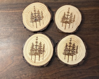 Tree Design Wood Coasters • Set of 4 • Laser Engraved