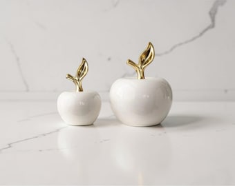 2er Set Apfelfiguren 10 x 15 cm | Moderne Keramik Wohnkultur | Dekorative Obstskulpturen