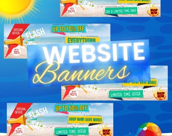 Ensemble de bannières de vente flash • Bannière de site Web d'été • Bannières pour Wix, Shopify et les boutiques en ligne | Modèle de bannière Web • Bannières de site Web minimalistes