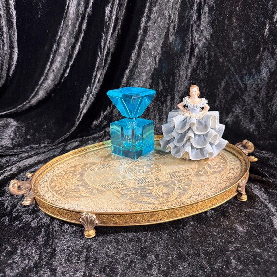 Antique Apollo Studios Perfume Dresser Vanity Tray with Lace