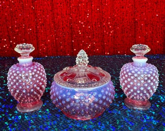 Fenton Cranberry Opalescent Vanity Powder Jar or Perfume Bottles