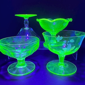 Uranium Glass Sherbet or Champagne Coupes. sold as PAIRS