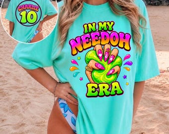 Personalized In My Needoh Era Shirt, Custom Name Number Beach Tee, Neon Summer Vacation Shirt, Girls Trip Birthday Tee, Retro Graphic Tee