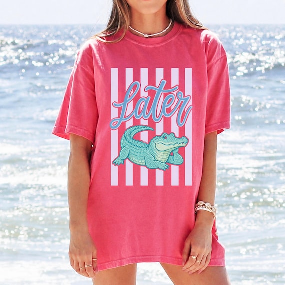 Later Gator Shirt, Retro Alligator Tee, Pastel Southern Aesthetic Shirt, Vintage Crocodile Graphic Tee, Summer Beach Vacation Top