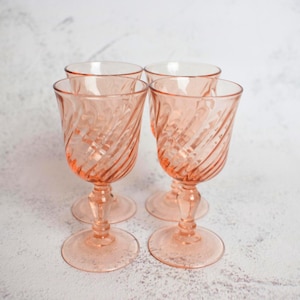 Vintage Luminarc Rosaline Pink Swirl Weingläser - Französische Retro Becher