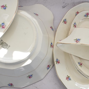Vintage Digoin Sarreguemines French Ceramic Serving Set | Soup Tureen, Sauce Boat & Platters | Floral Pattern with Gold Rim